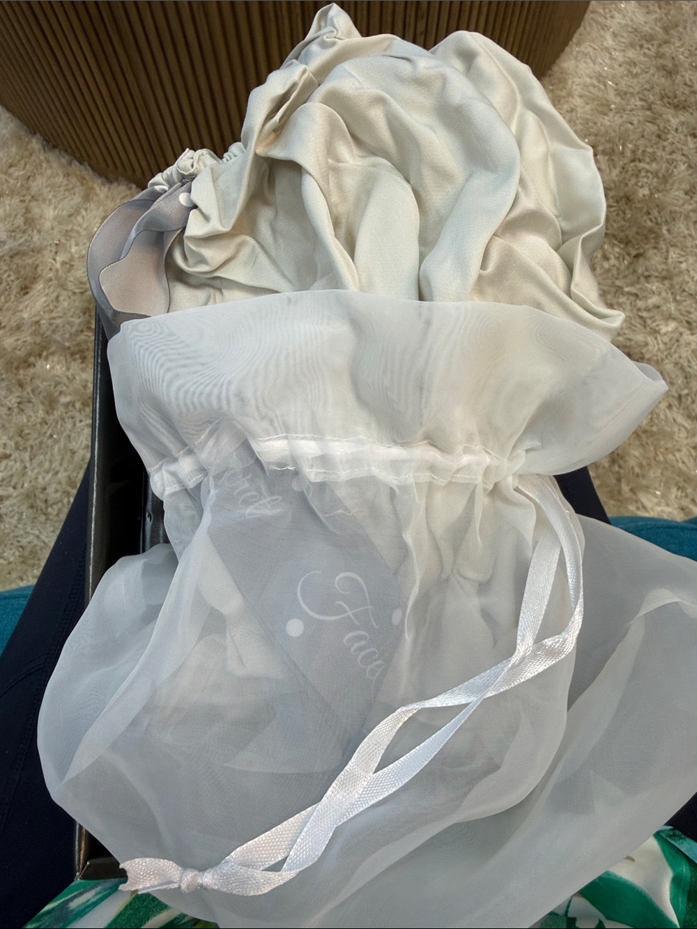 Sheer White Drawstring Lingerie Bag